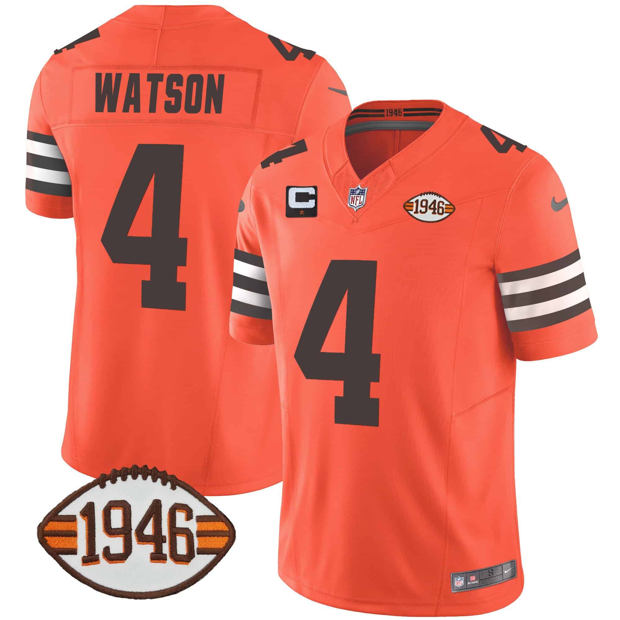 Men Cleveland Browns #4 Watson Orange 1946 75th Anniversary Patch 2024 Nike NFL Jersey->indianapolis colts->NFL Jersey